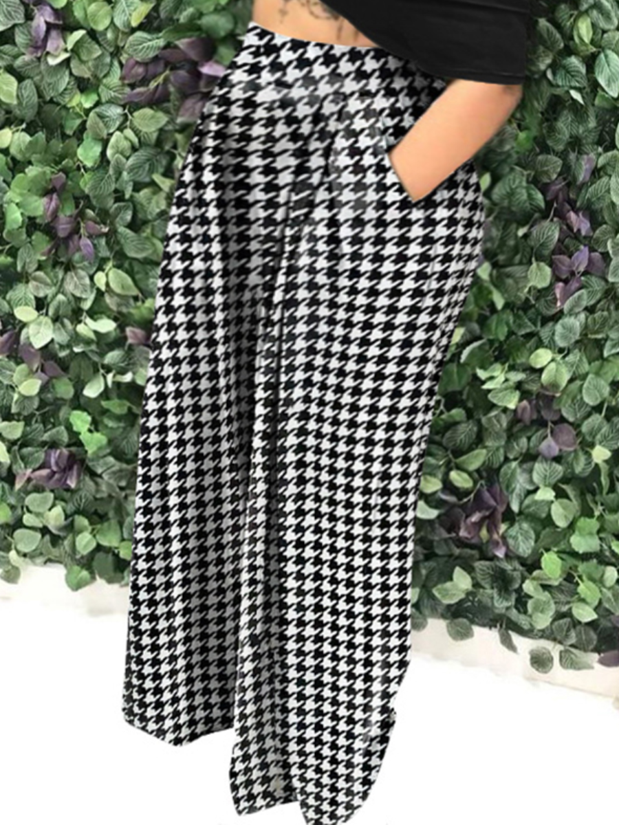 

LW Plus Size Hound Stooth Wide Leg Pants, Black