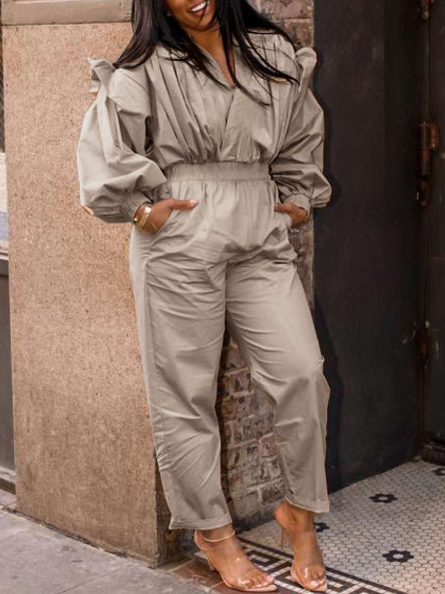

LW Fold Pocket Design Jumpsuit, Khaki
