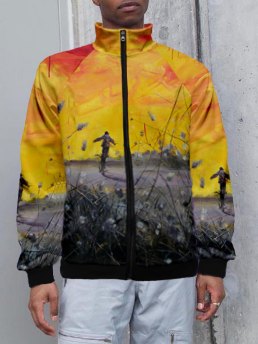 LW Men Figure Plant Print Jacket, Yellow