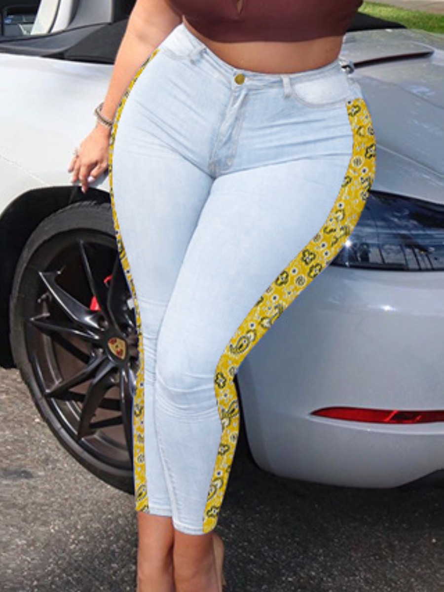 

LW High-waisted Cashew Print Jeans, Yellow