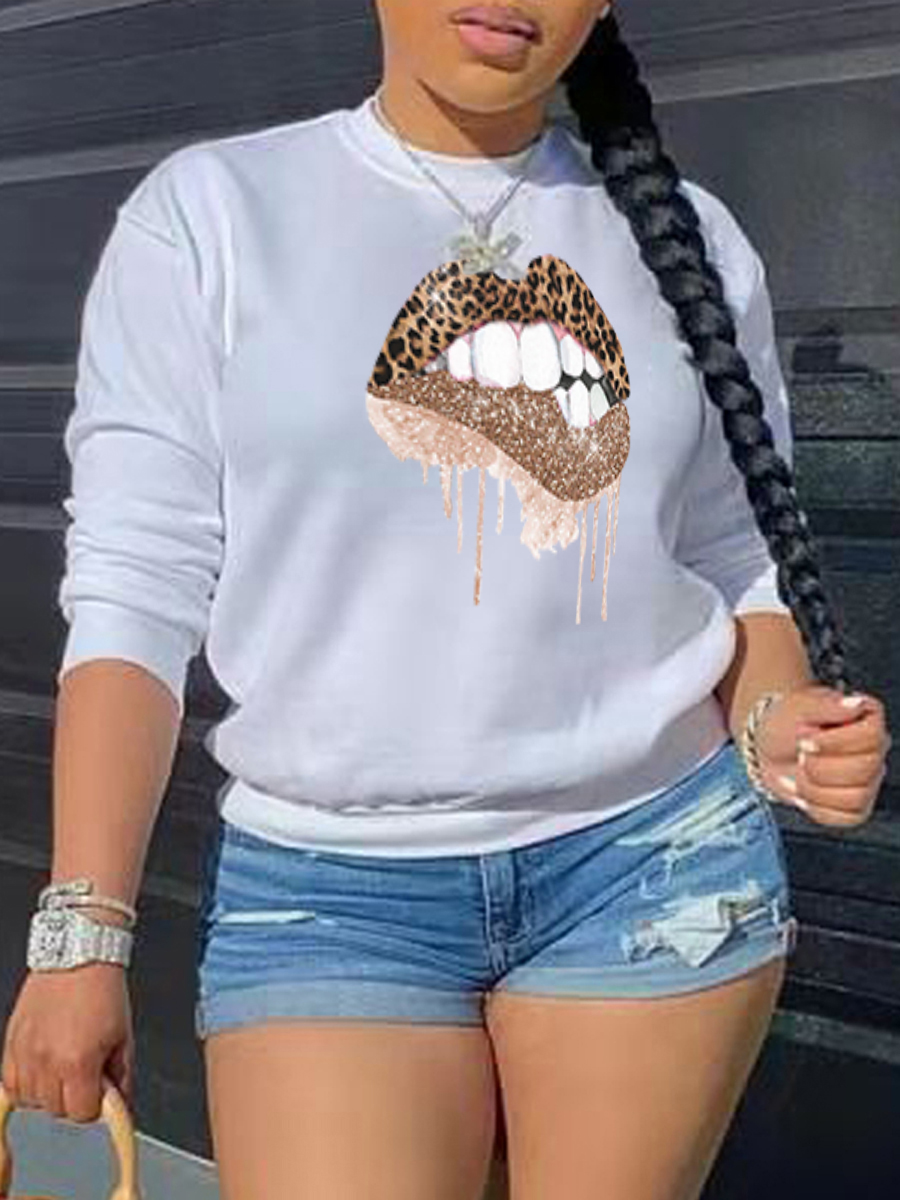 LW Round Neck Lip Print Hoodie