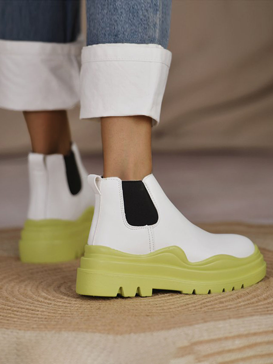 

LW Chunky Sole Patchwork Booties, Green