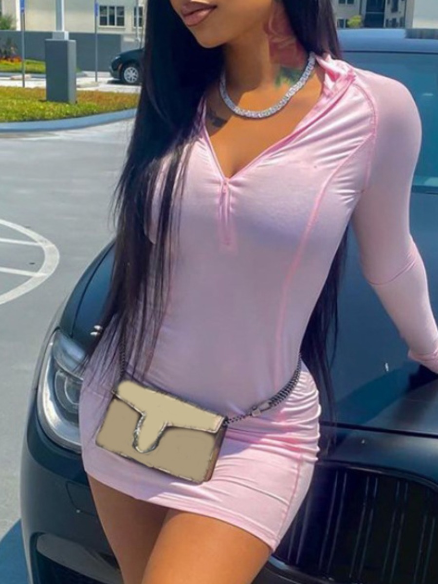 

LW Zipper Design Bodycon Dress, Pink