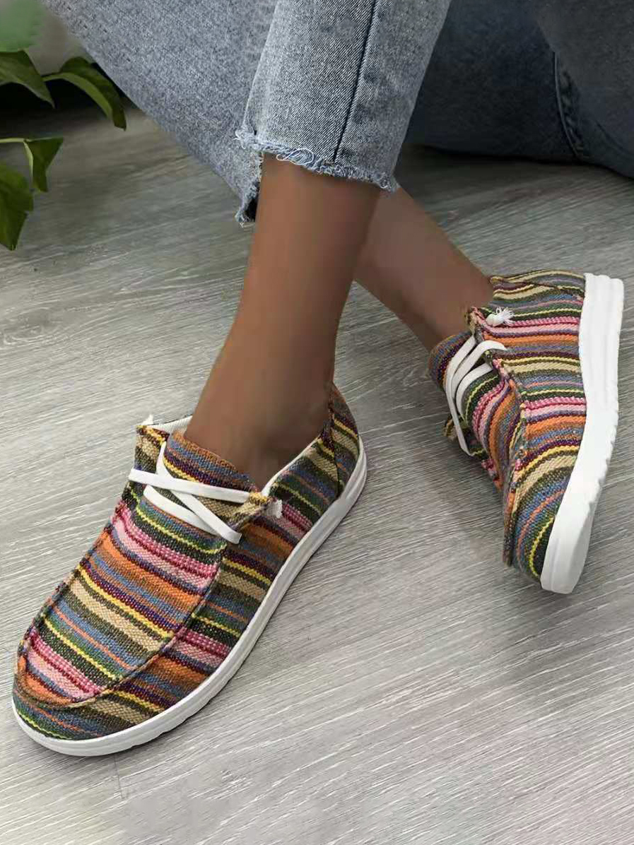 

LW Striped Lace-up Flats, Multicolor mstn