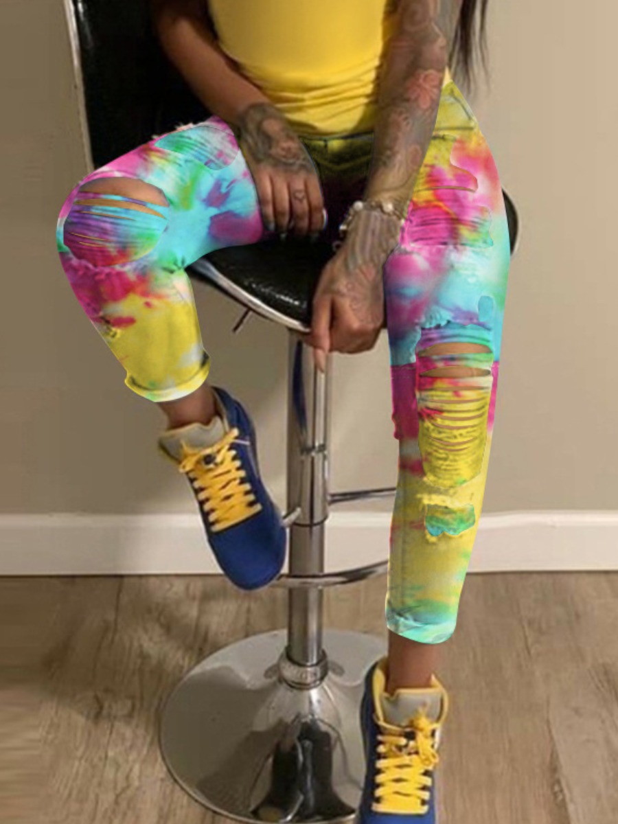 

LW Tie-dye Ripped Jeans, Yellow