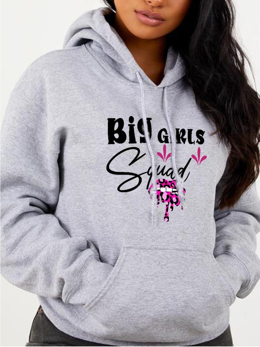 

LW Plus Size Hooded Collar Letter Print Hoodie, Grey