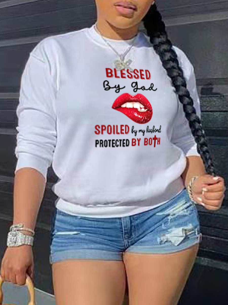 

LW Lip Letter Print Oversized Hoodie, White