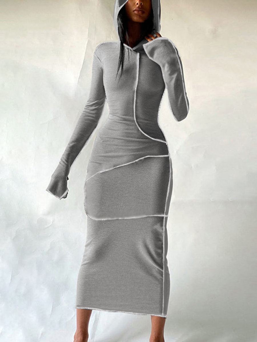 

LW Hooded Collar Bodycon Dress, Grey