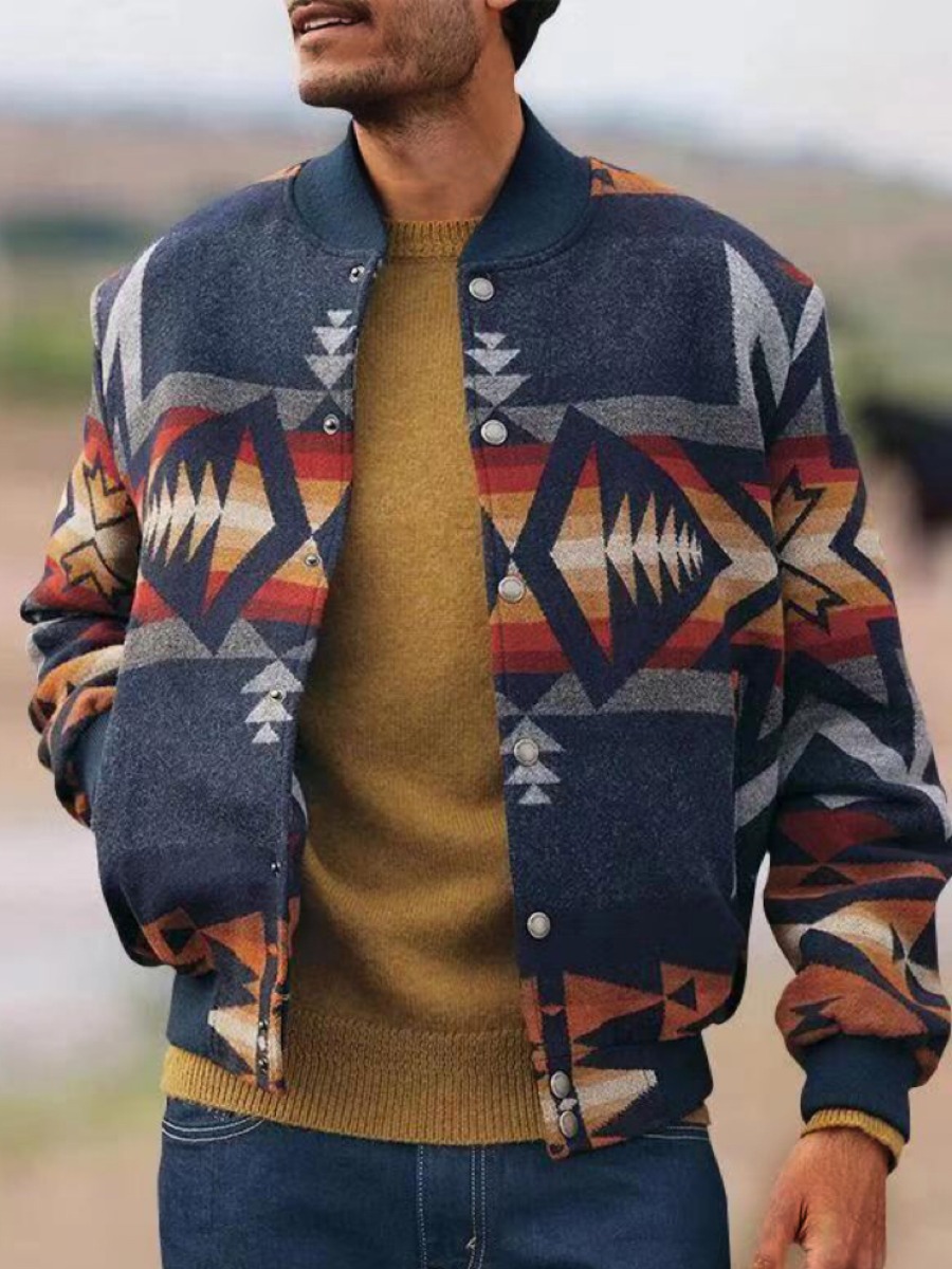 

LW Men Geometric Print Patchwork Jacket, Multi