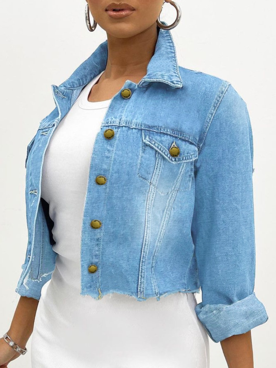 

LW Bandage Design Raw Edge Denim Jacket (No Stretch), Baby blue