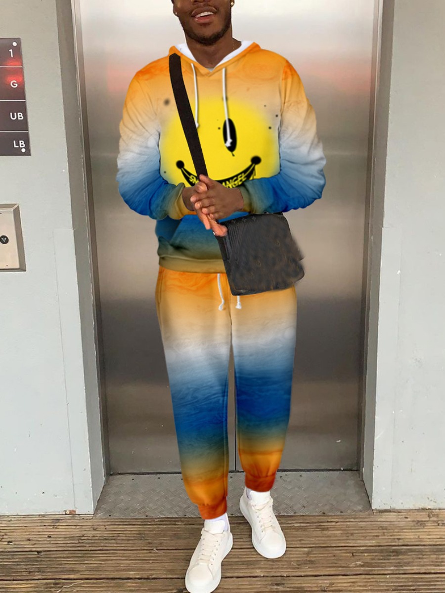 

LW Men Gradient Cartoon Print Pants Set, Multi
