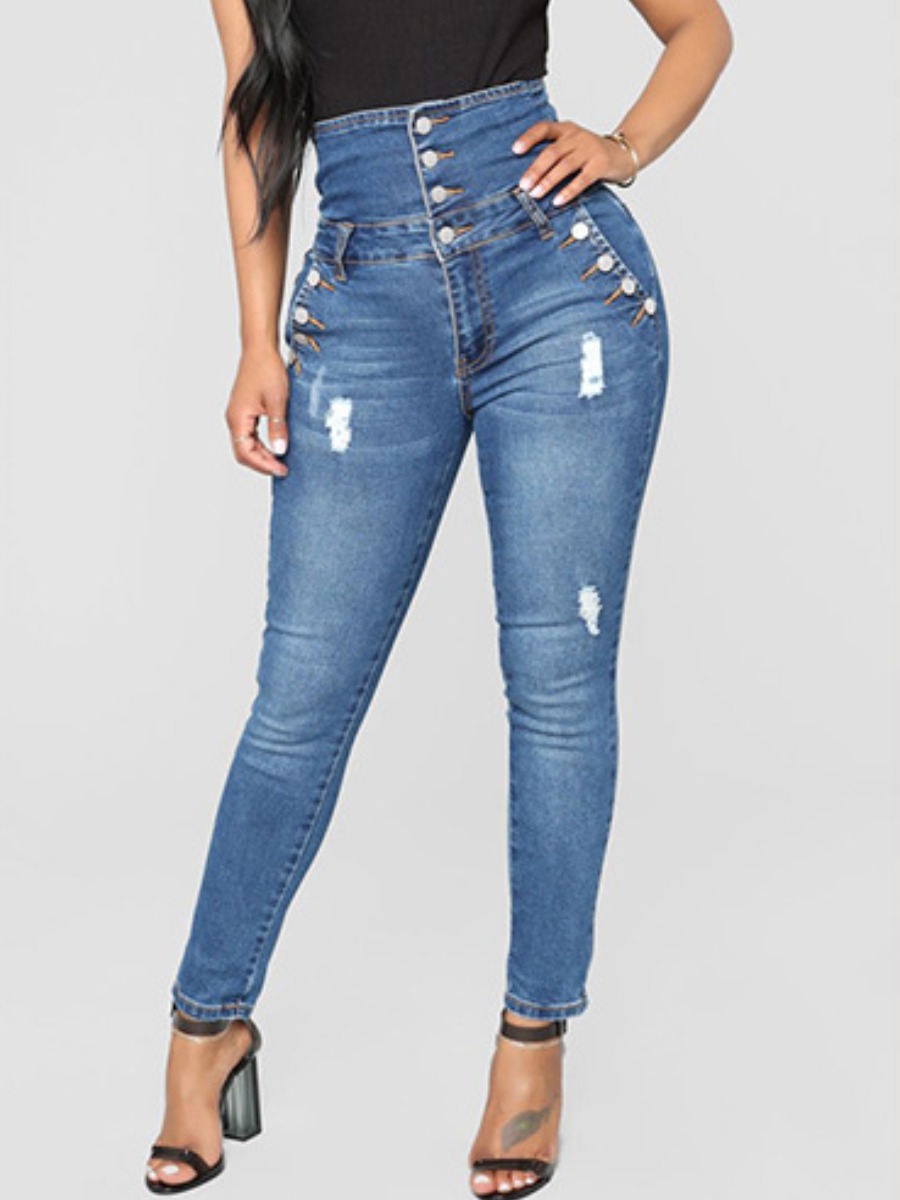 

LW High-waisted Ripped Jeans, Blue