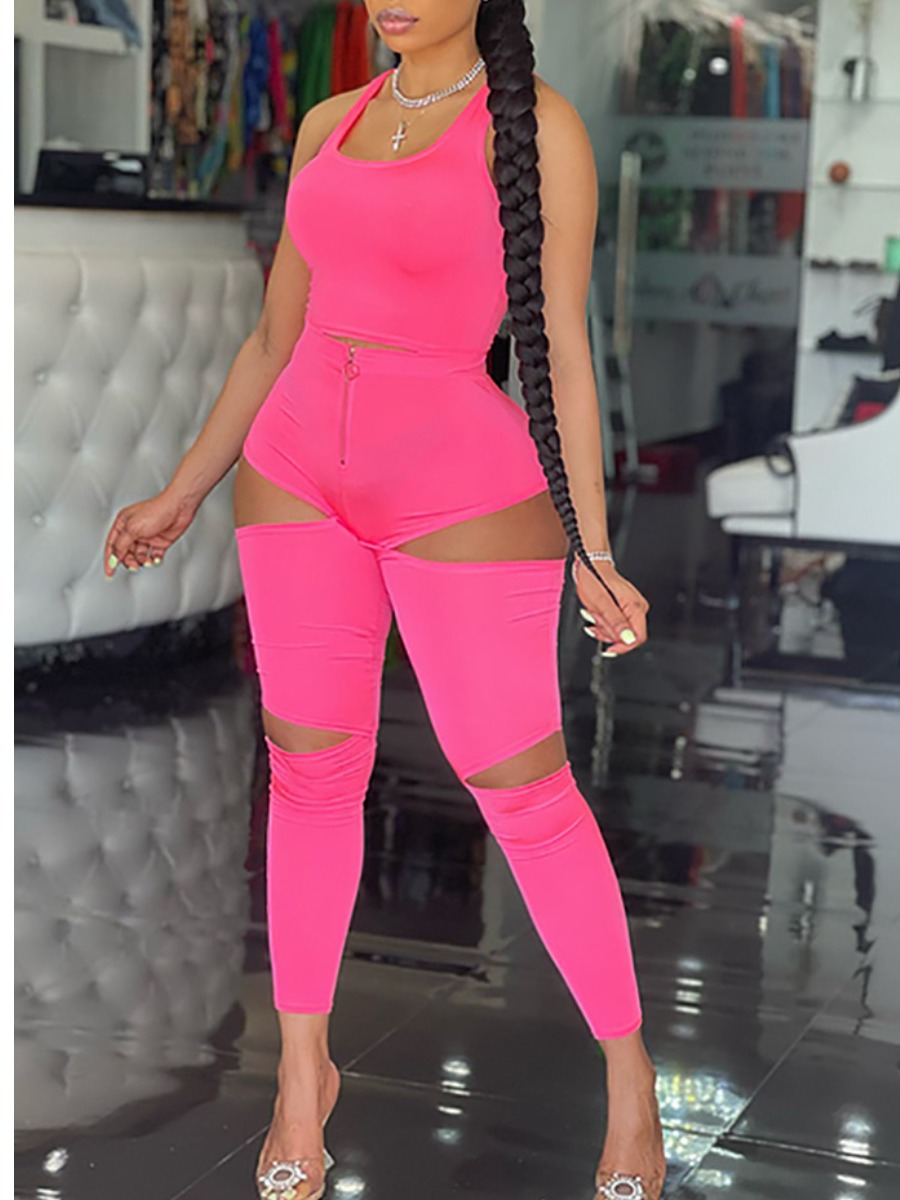 

LW Ripped Cami Pants Set, Pink