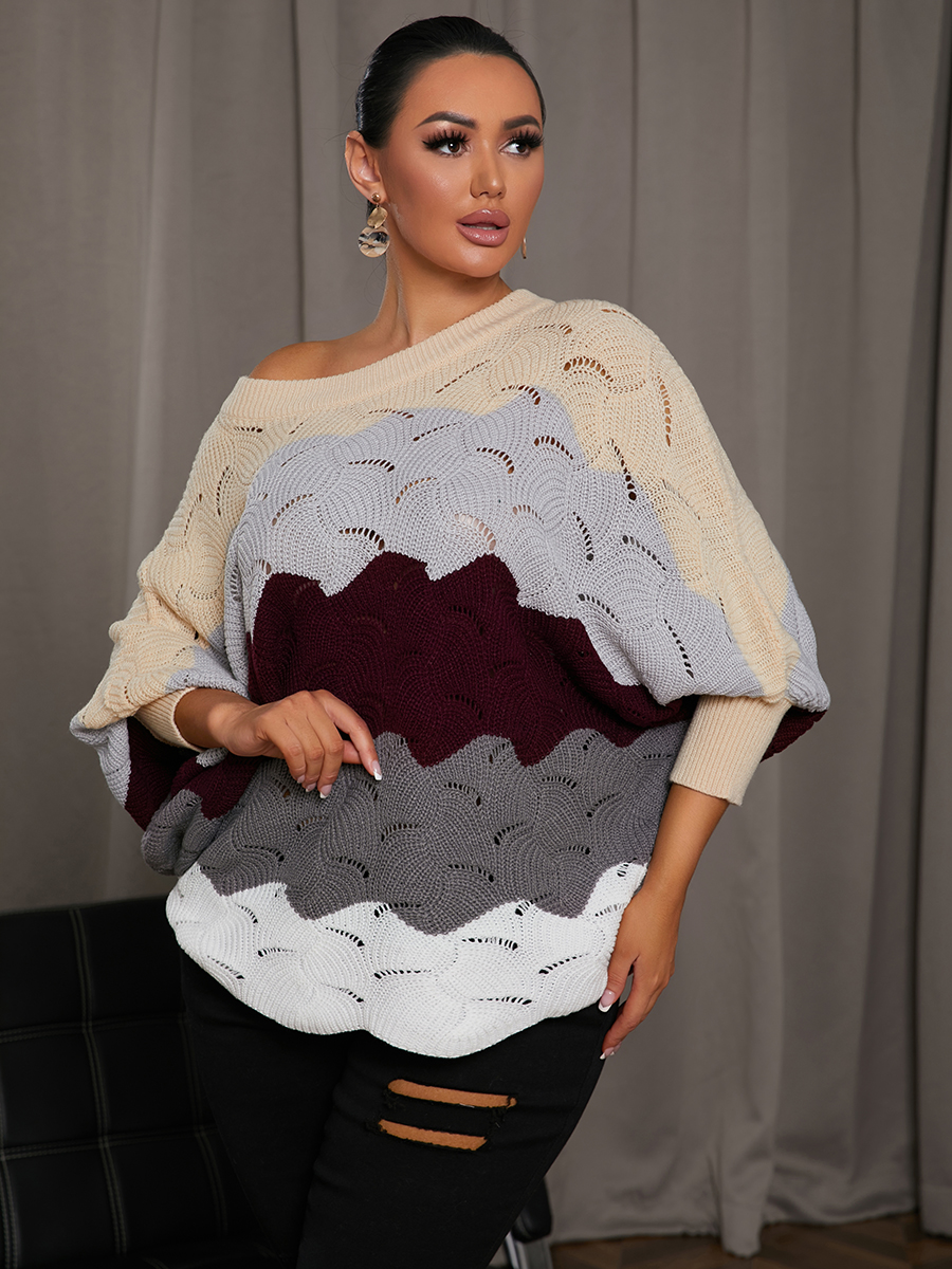 

LW Patchwork Loose Sweater, Wine red