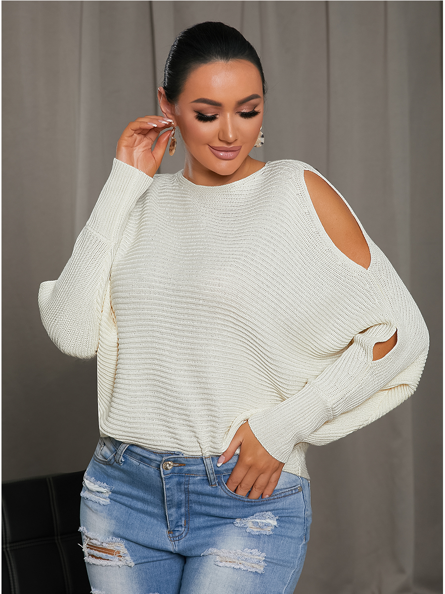 

LW Round Neck Hollow-out Sweater, Beige