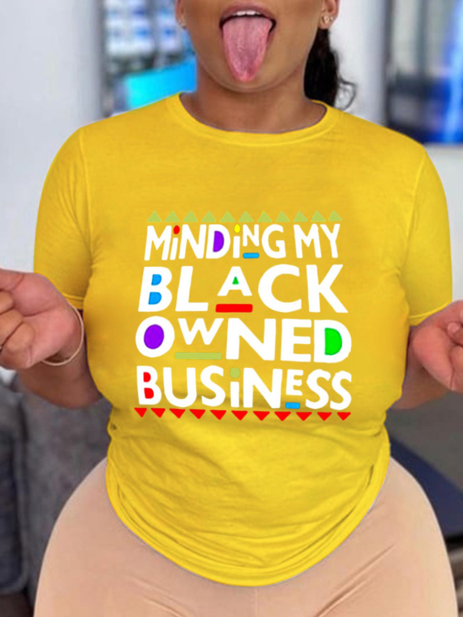 

LW Plus Size Geometric Letter Print T-shirt, Yellow
