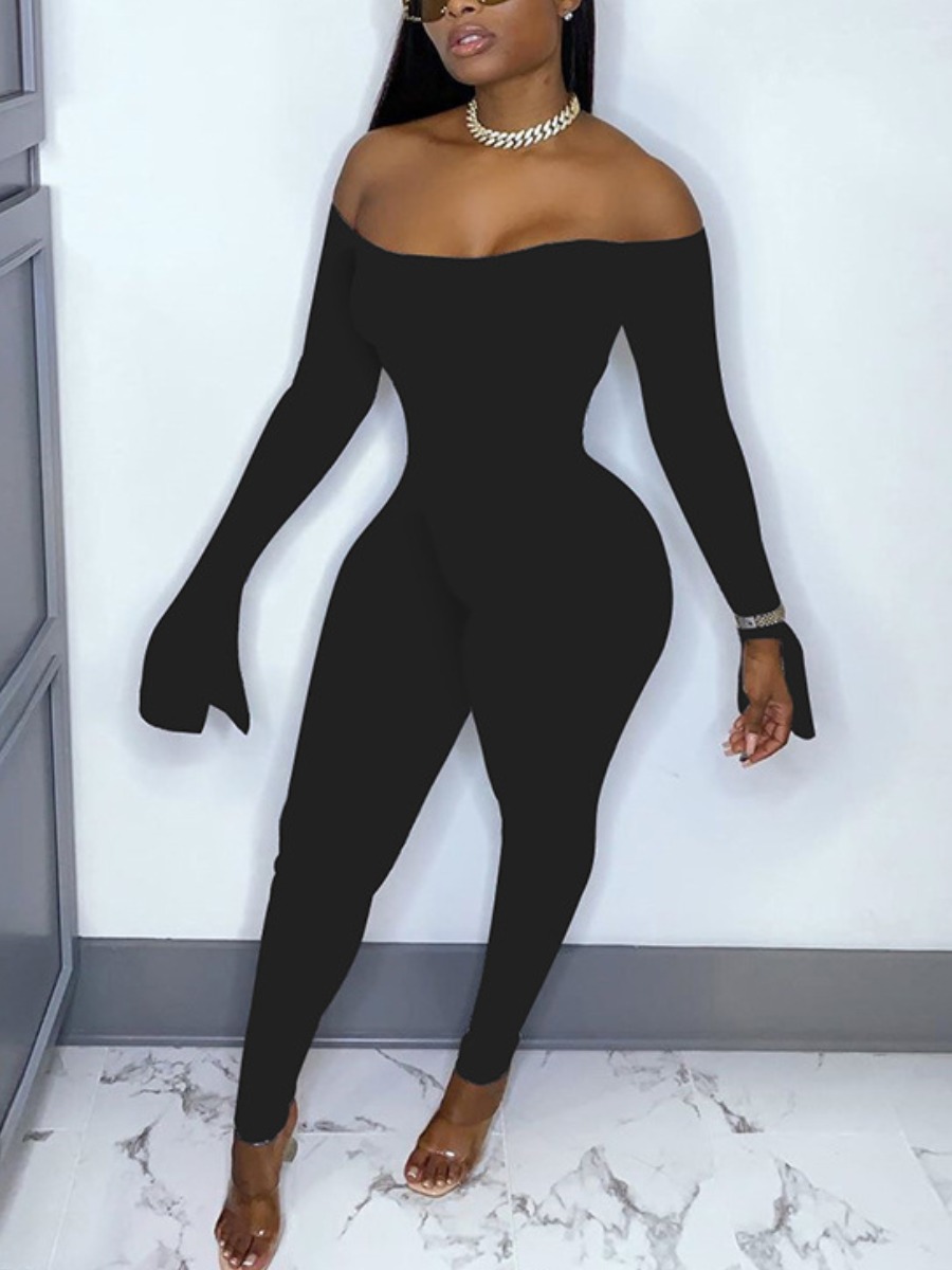 

LW SXY Off The Shoulder Basic Skinny Jumpsuit, Black