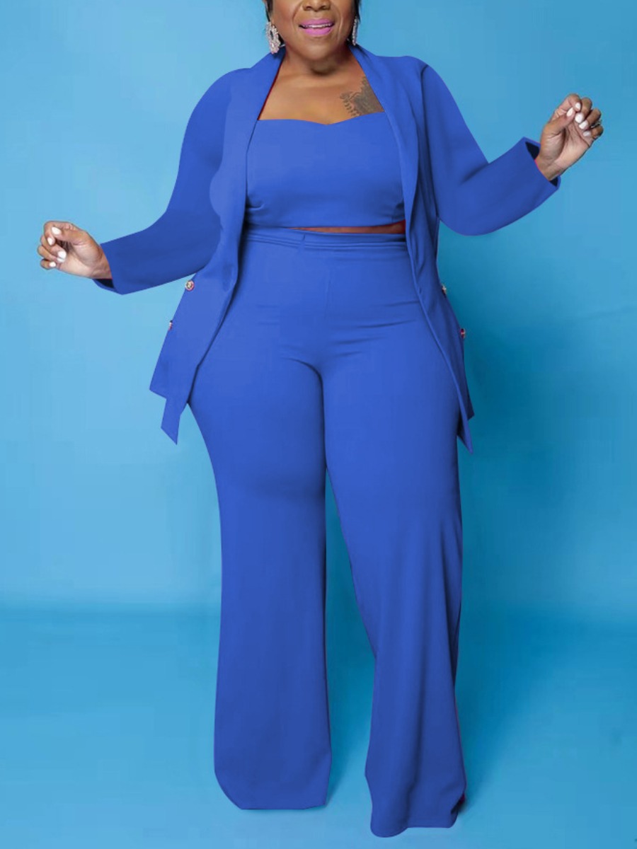 

LW Plus Size High-waisted Cami Three-piece Pants Set, Royalblue