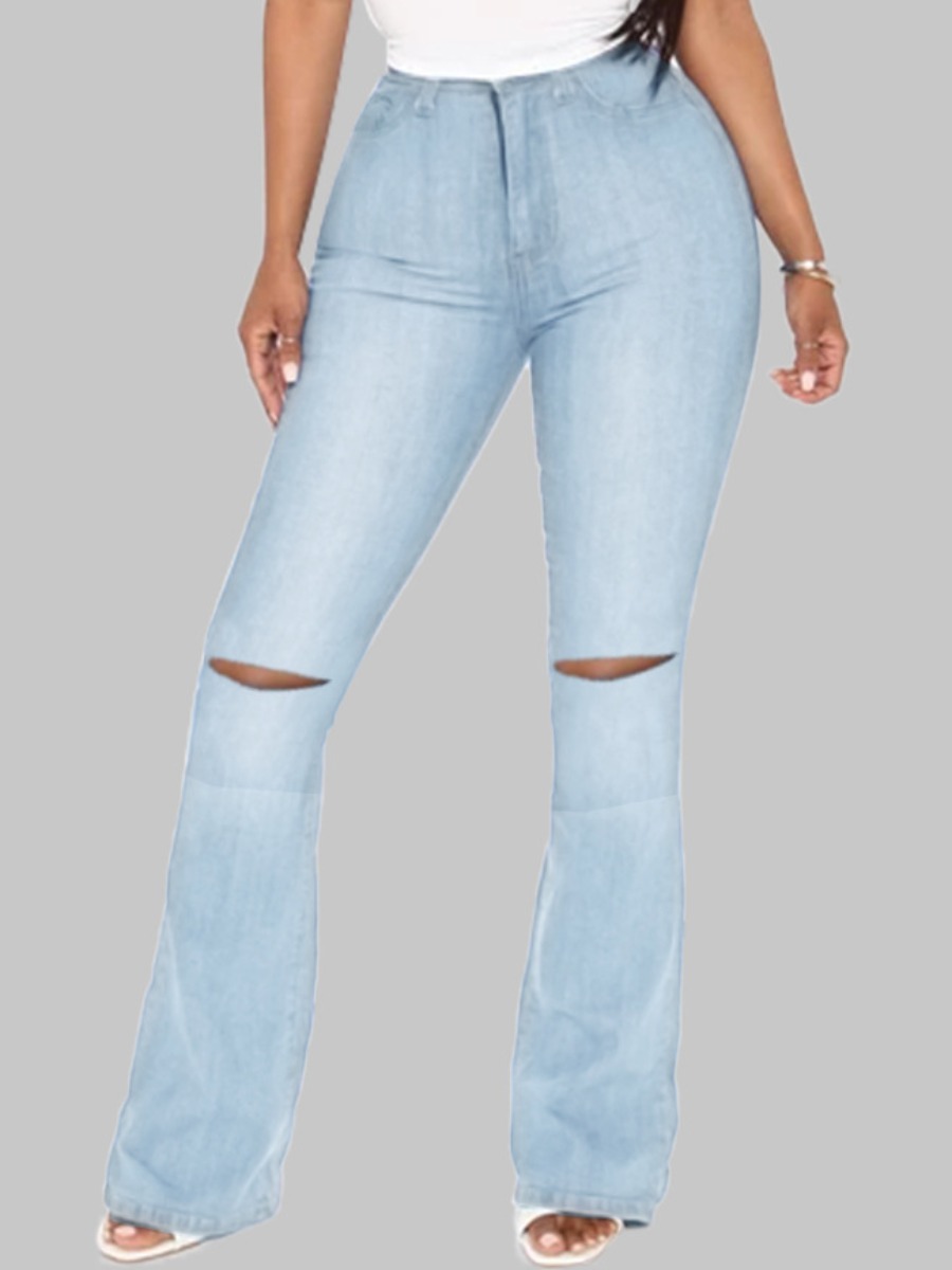 

LW High-waisted Ripped Flared Jeans, Baby blue