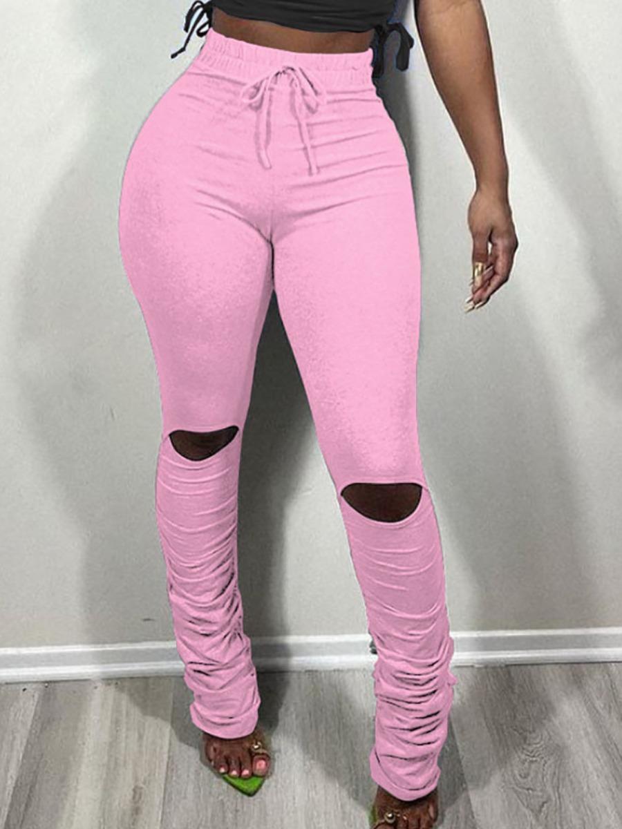 

LW Ripped Fold Design Pants, Pink