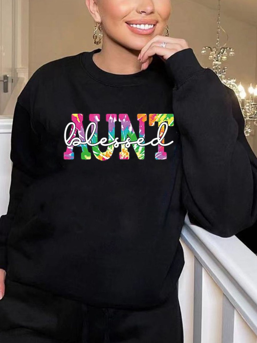 

LW Letter Print Tie-dye Hoodie, Black