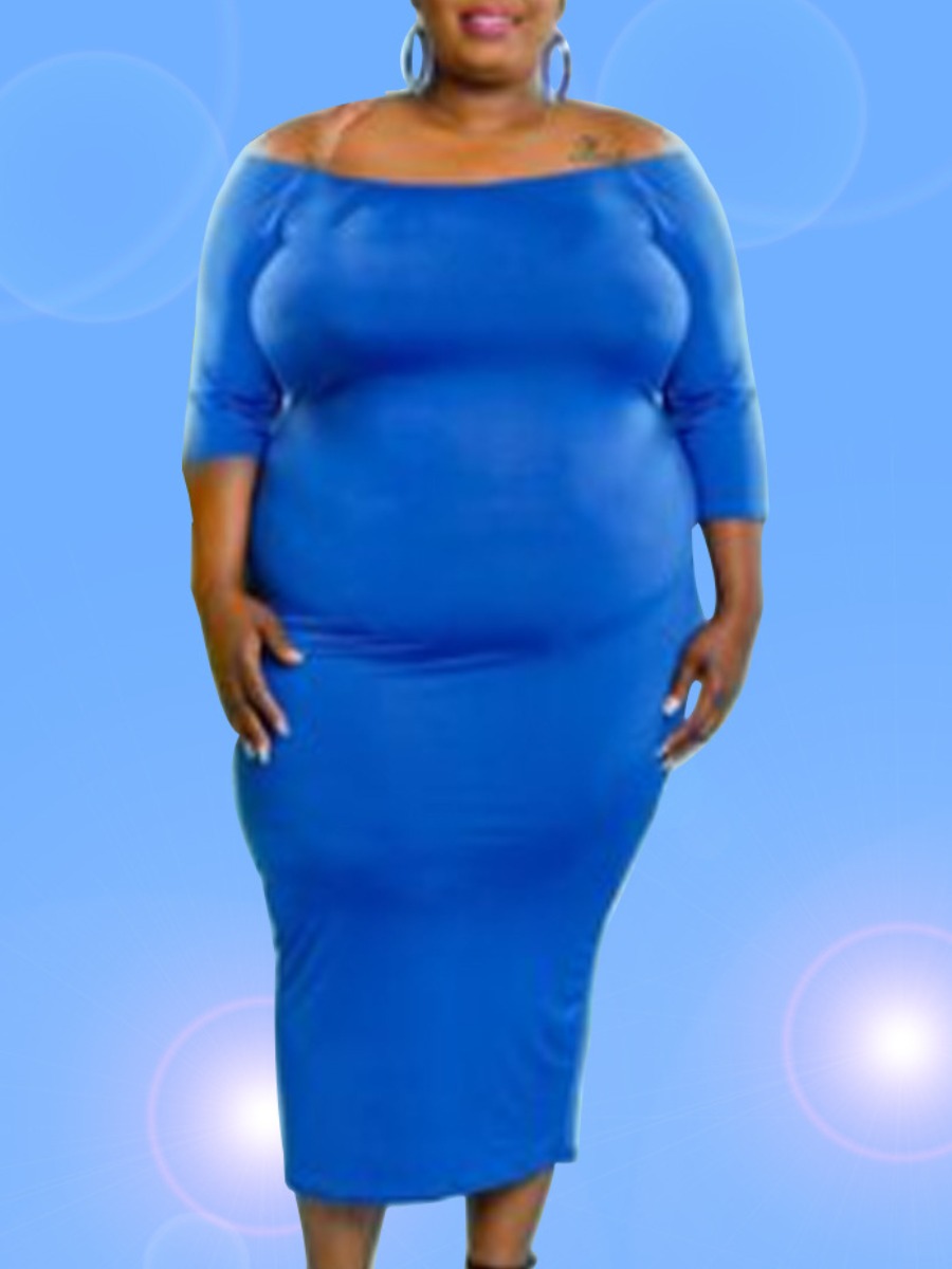

LW Plus Size Off The Shoulder Bodycon Dress, Blue