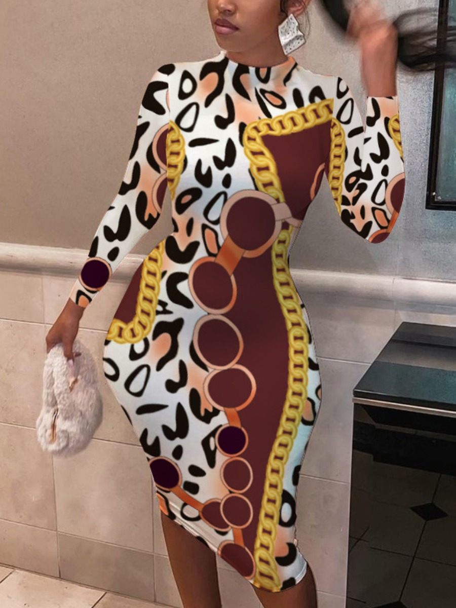

LW Animal Chain Print Bodycon Dress, White