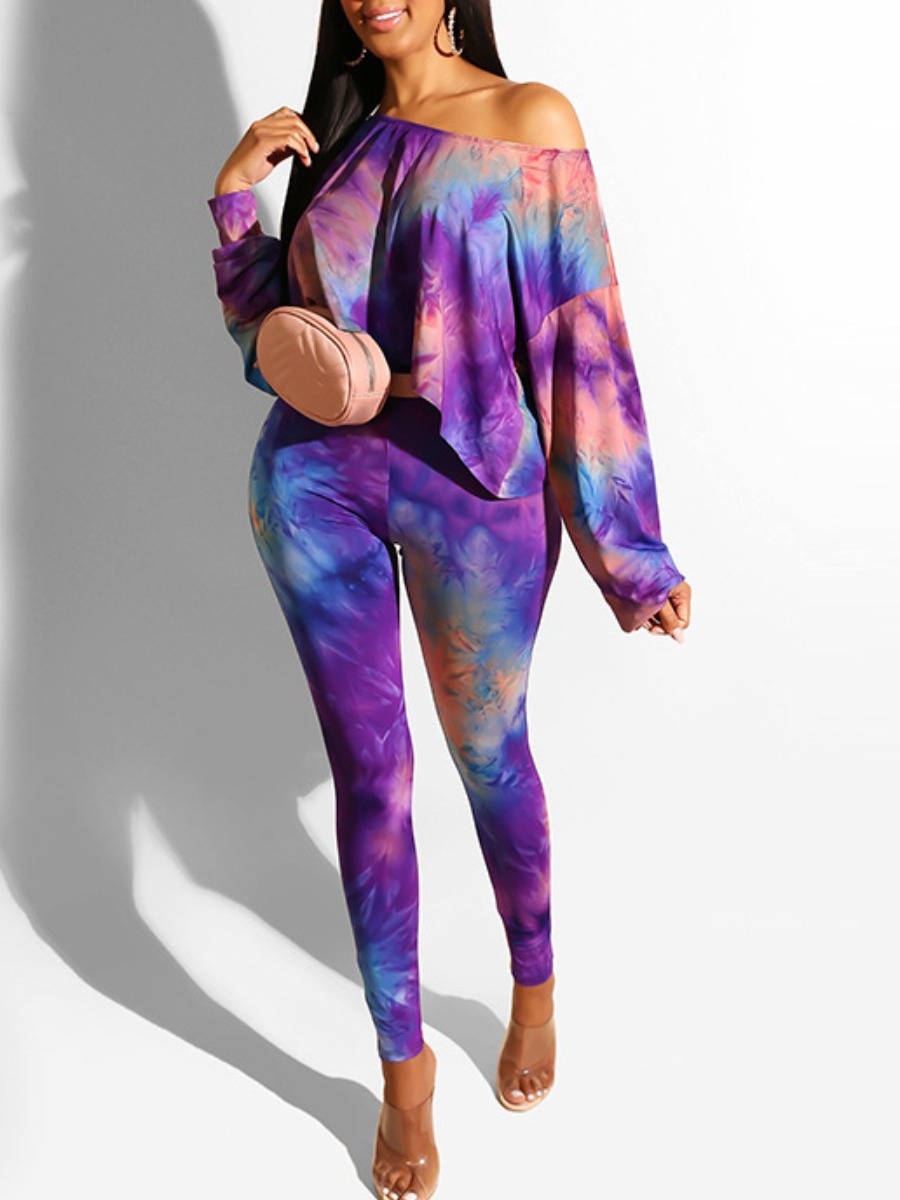

LW Boat Neck Tie-dye Pants Set, Purple