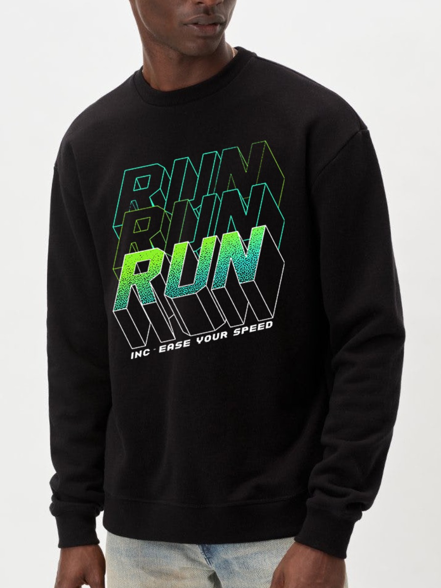 

LW Men Round Neck Letter Print Hoodie, Black