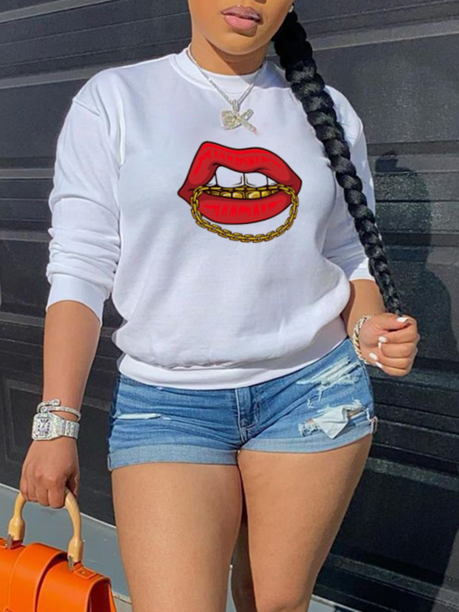 

LW Lip Print Oversized Hoodie, White