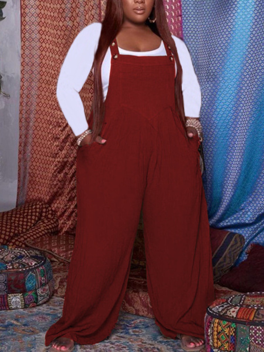 

LW Plus Size Wide Leg Overall Jumpsuit Set, Red