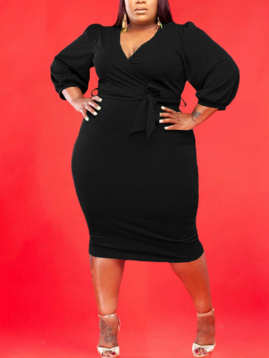 

LW Plus Size Bandage Design Slit Bodycon Dress, Black