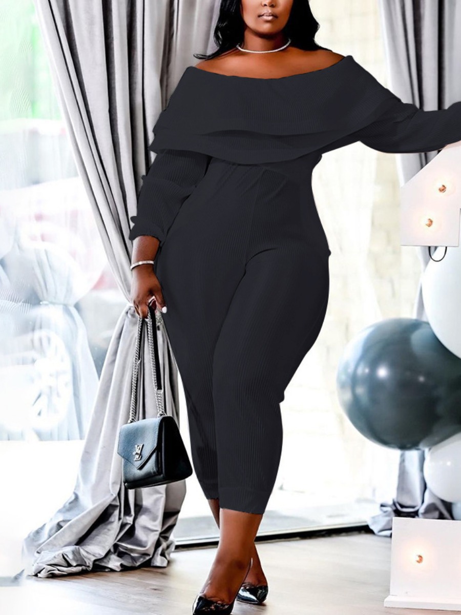 

LW Plus Size Layered Fold-over Jumpsuit, Black