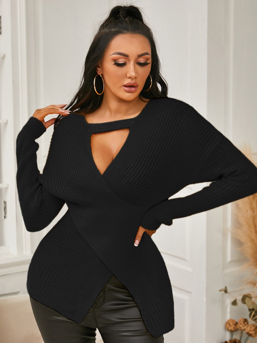 

LW SXY Rib-Knit Hollow-out Sweater, Black