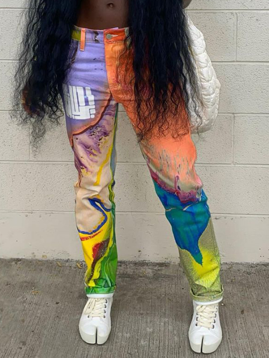 

LW BASICS Mid Waist Tie-dye Pants, Multi