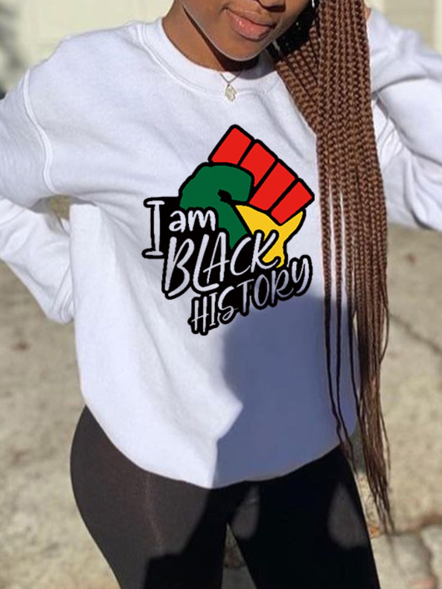 

LW Fist Letter Print Oversized Sweatshirt, White