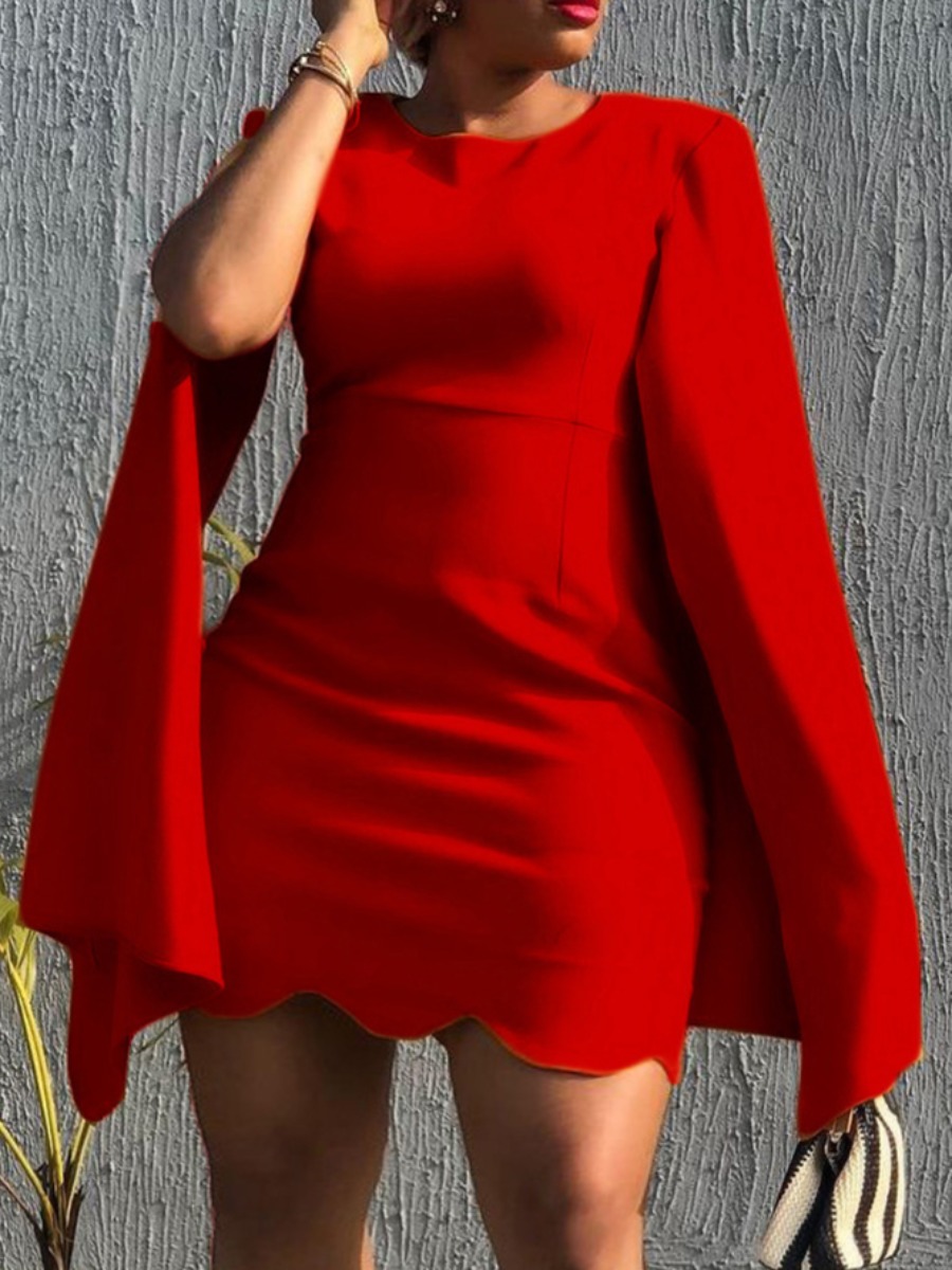 

LW Plus Size Split Sleeve Scalloped Bodycon Dress, Red