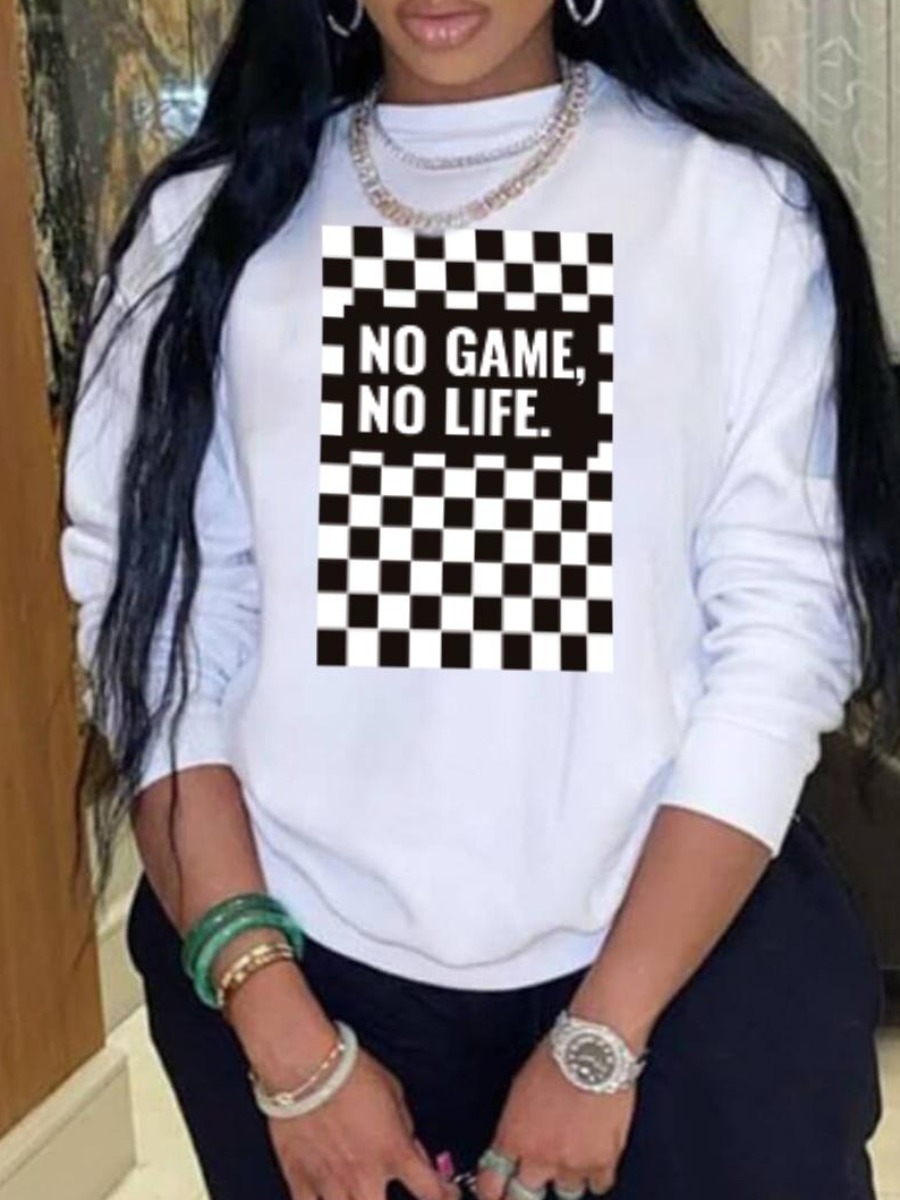 

LW Plus Size Plaid Letter Print Sweatshirt, White