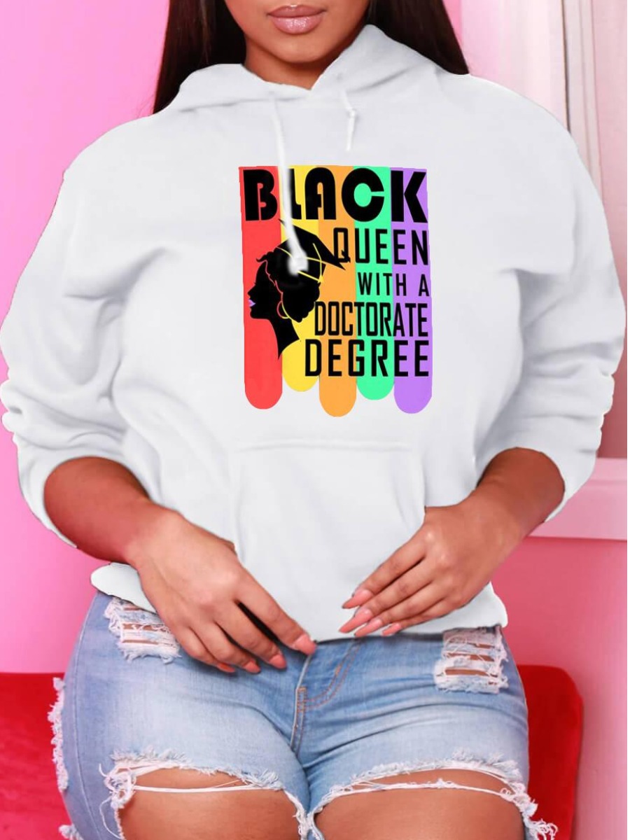 

LW Plus Size Figure Letter Print Hoodie, White