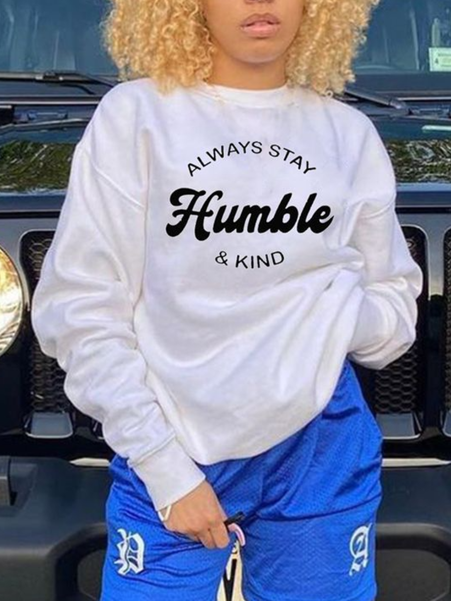 

LW Round Neck Letter Print Hoodie, White