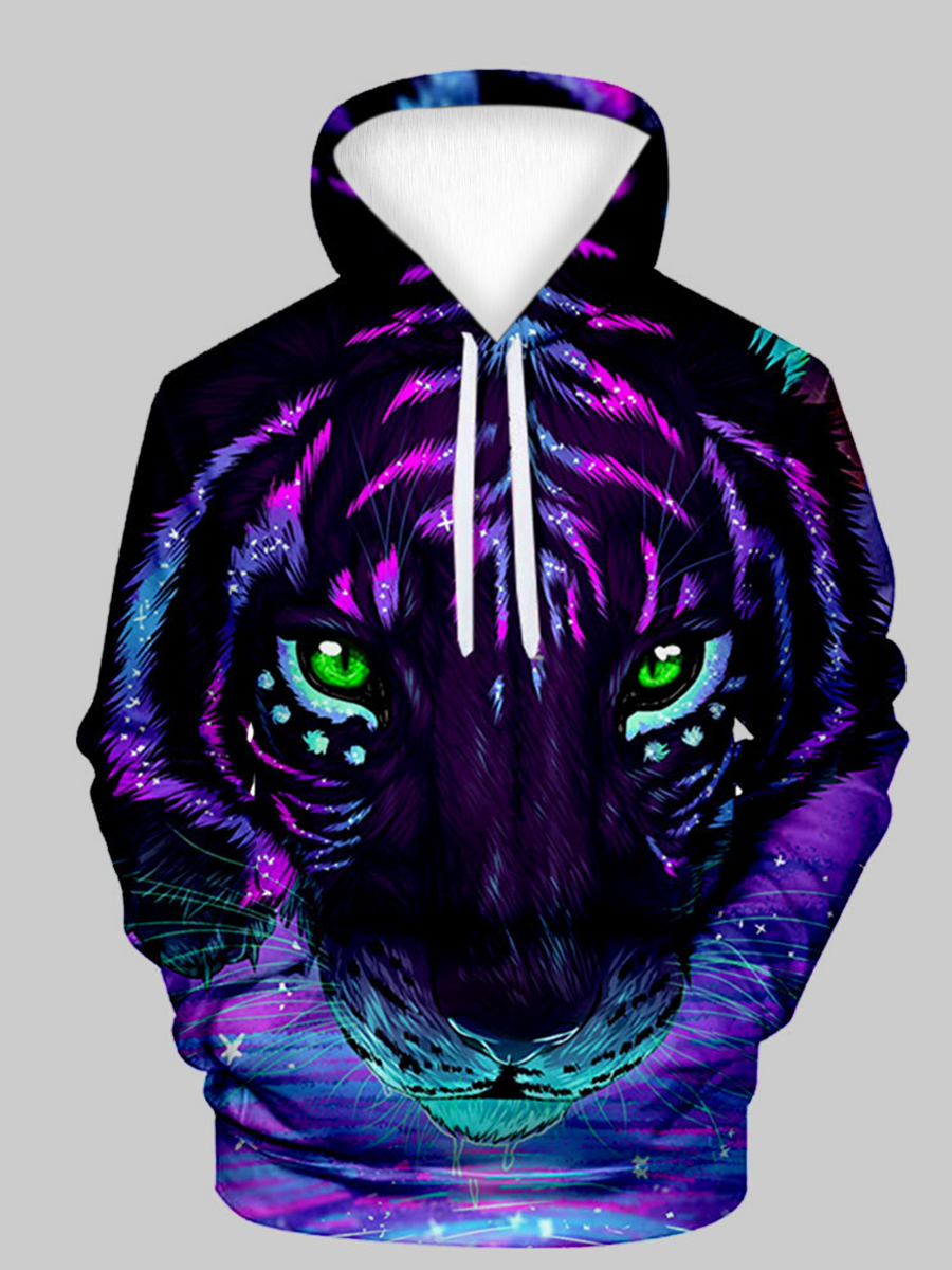 

LW Men Animal Print Tie-dye Hoodie, Purple