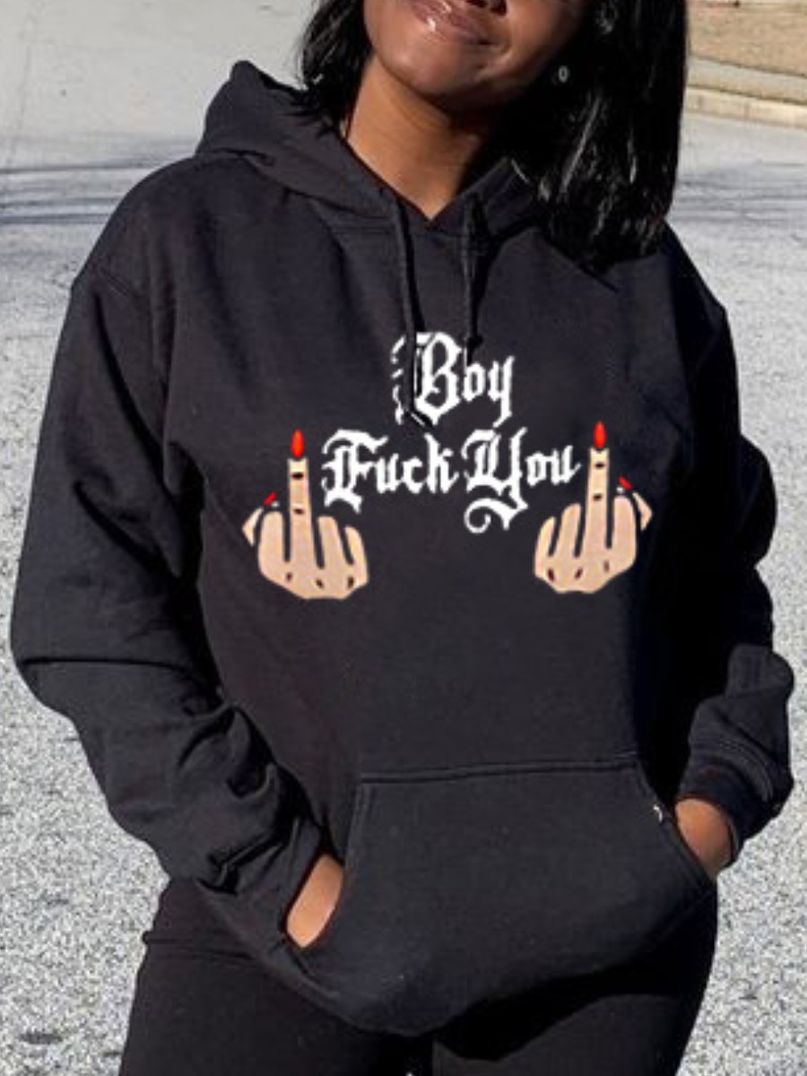 

LW Letter Print Oversized Hoodie, Black