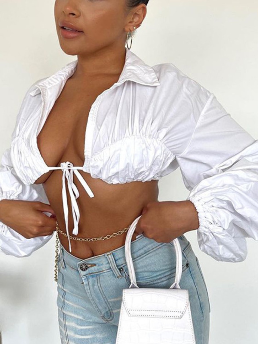 

LW SXY Bandage Design Crop Top Blouse, White