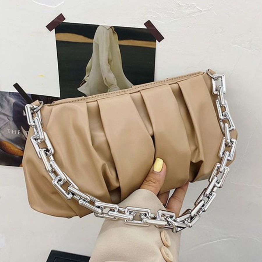 

LW Fold Design Chain Strap Shoulder Bag, Khaki