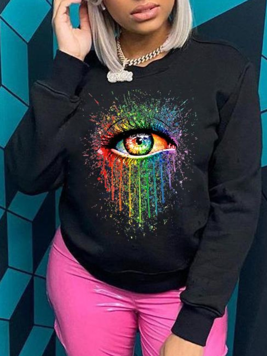 

LW Round Neck Eye Print Sweatshirt, Black