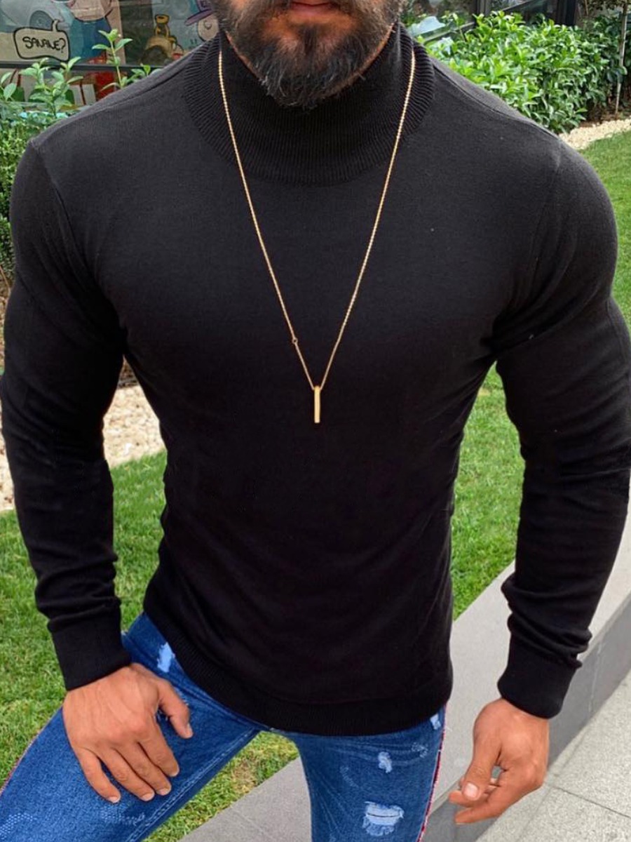 

LW Men Round Neck Elastic Sweater, Black