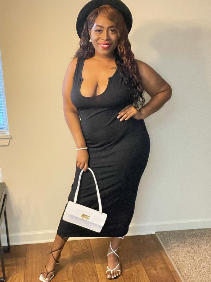 

LW Plus Size Casual U Neck Regular Black Ankle Length Dress