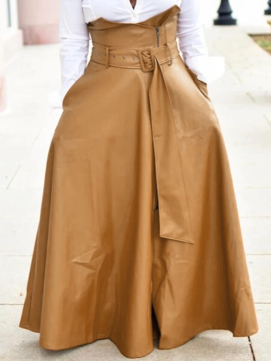 

LW BASICS Formal Belt Design Loose Brown Floor Length A Line Skirt