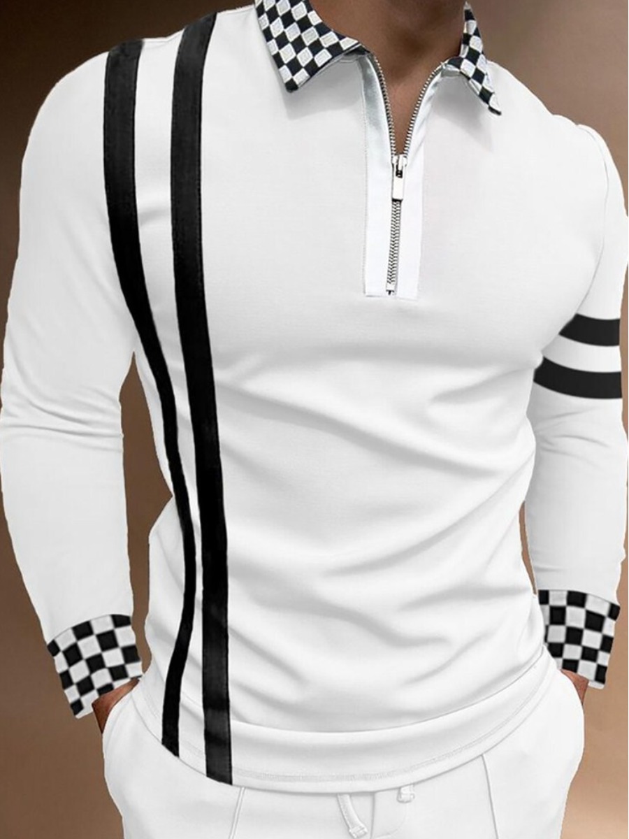 

LW Men Plaid Print Striped Polo, White