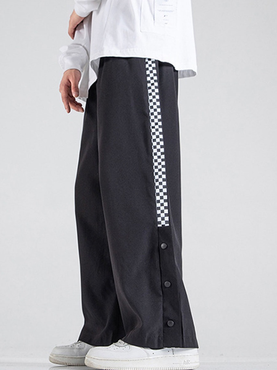 

LW Men Plaid Print Wide Leg Pants, Black